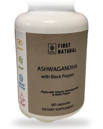 Frasco de Ashwagandha de First Natural